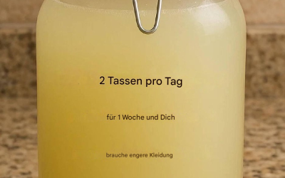 Natürliches Schlankheitsgetränk: warmes Wasser, Apfelessig, Ingwer und Zitrone