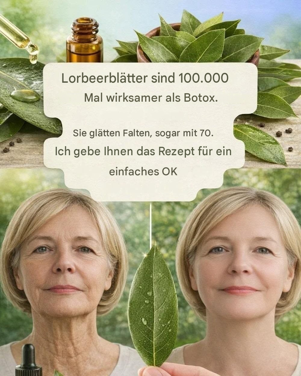 Lorbeerblätter sind 100.000 Mal wirksamer als Botox. Sie glätten Falten, selbst im Alter von 70 Jahren. Hinterlasse ein „OK“, um das Rezept im ersten Kommentar zu sehen.