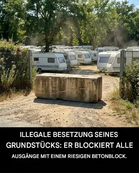 Sein Land wird besetzt: Er hindert die Besetzer am Weggehen, indem er einen riesigen Betonblock aufstellt.