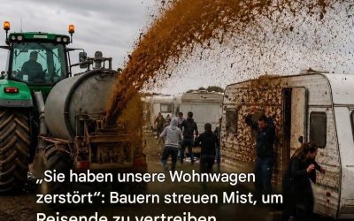 Da die Reisenden sich weigerten zu gehen, trieb der Bauer sie mit einem Stier fort.
