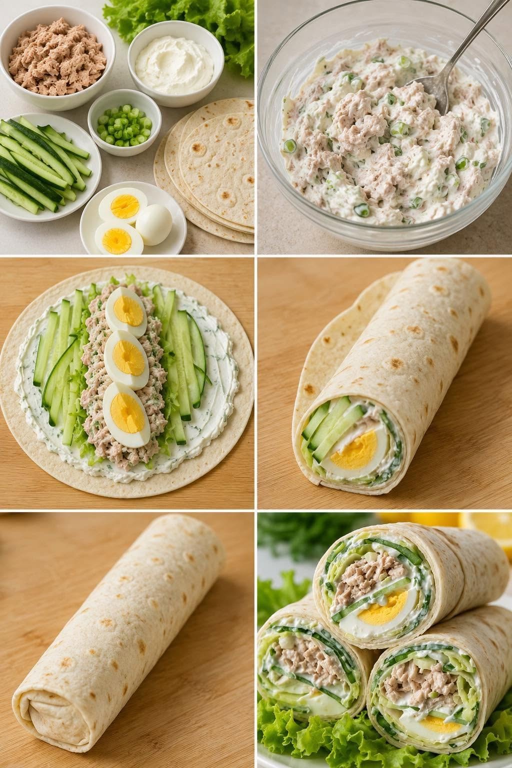 Thunfisch-Wrap mit Gurke und hartgekochtem Ei: ein frisches und einfaches Rezept